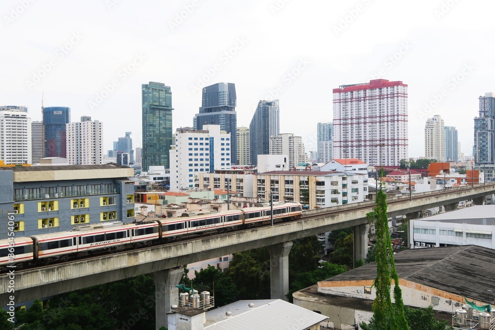 Airport express train riding in the city center of Bangkok Airport express train riding in the city center of Bangkok