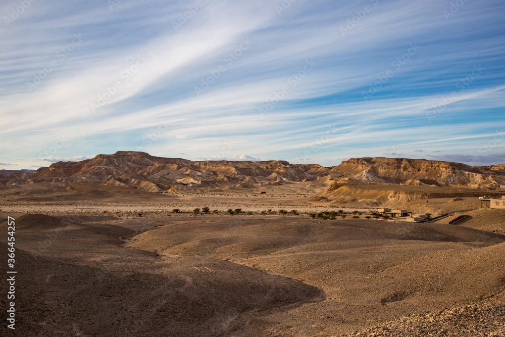 Israeli Desert views with harsh dry riverbed and canyon
