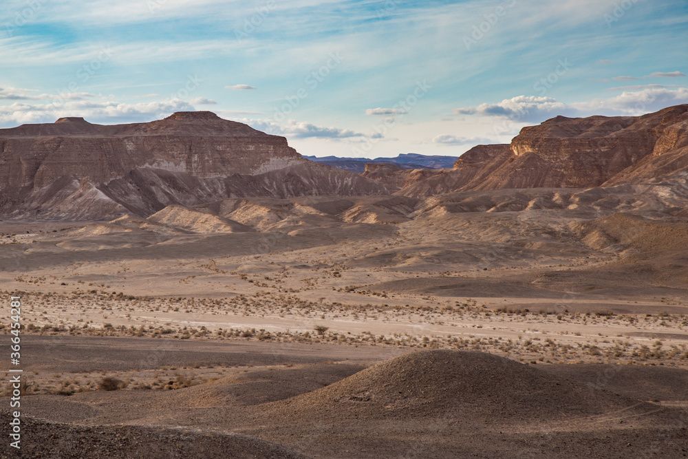 Israeli Desert views with harsh desert and dry riverbed 