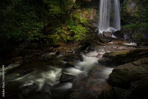 The moody and beautiful tall waterfall in Resolven  near Neath  South Wales  UK