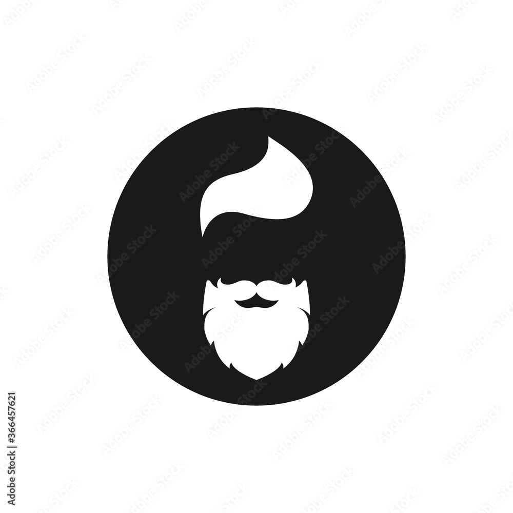 Silhouette of man's head with moustache and beard in hipster glasses in black circle. Silhouette of man's head with moustache and beard in hipster glasses in black circle.