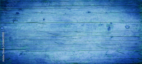 Blue grunge painted abstract wooden board wall texture background banner