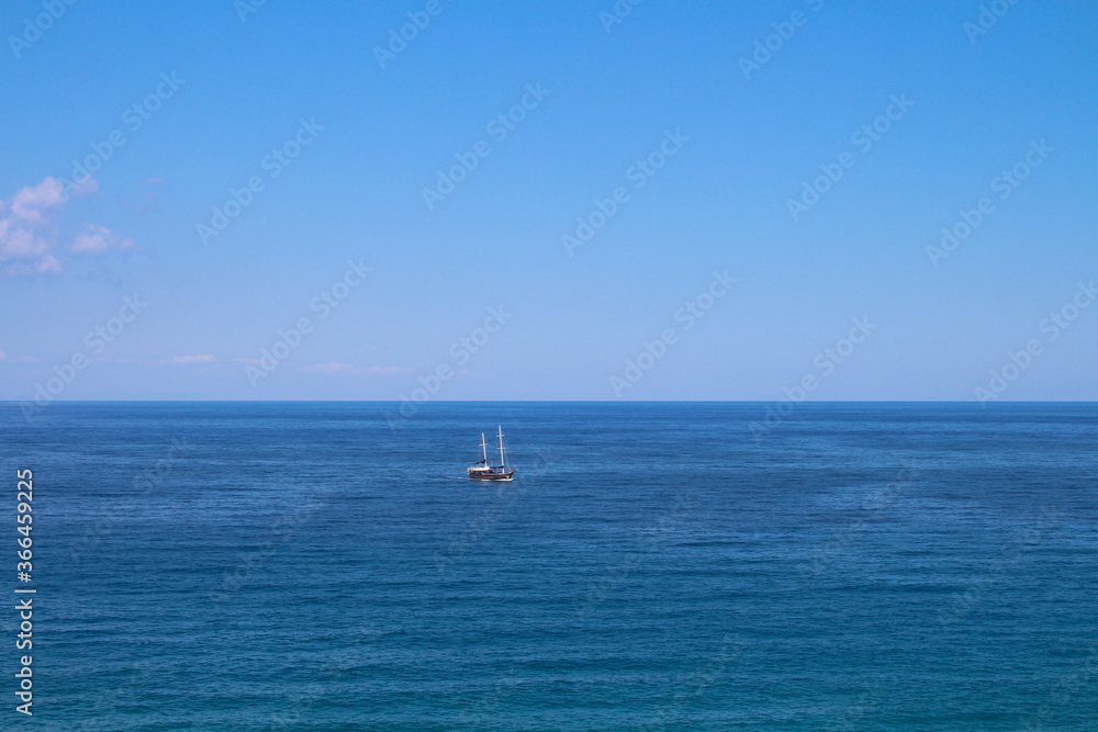 Fototapeta premium View from the Cyrenian fortress on the ship in the sea. Kyrenia. Cyprus.