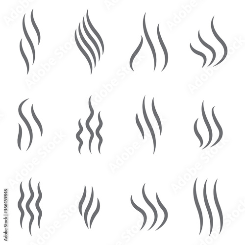 Steam icon set isolated on white background. Collection of steam icon for design template, smell sign, heat logo and smoke symbol. Smell and steam icon. Heat logo set