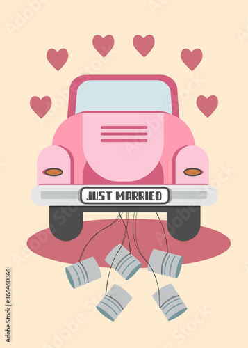 married car vector. wedding illustration