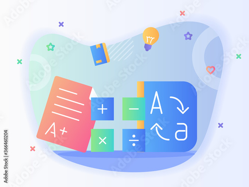 Calculate mathematics book math science concept with flat style