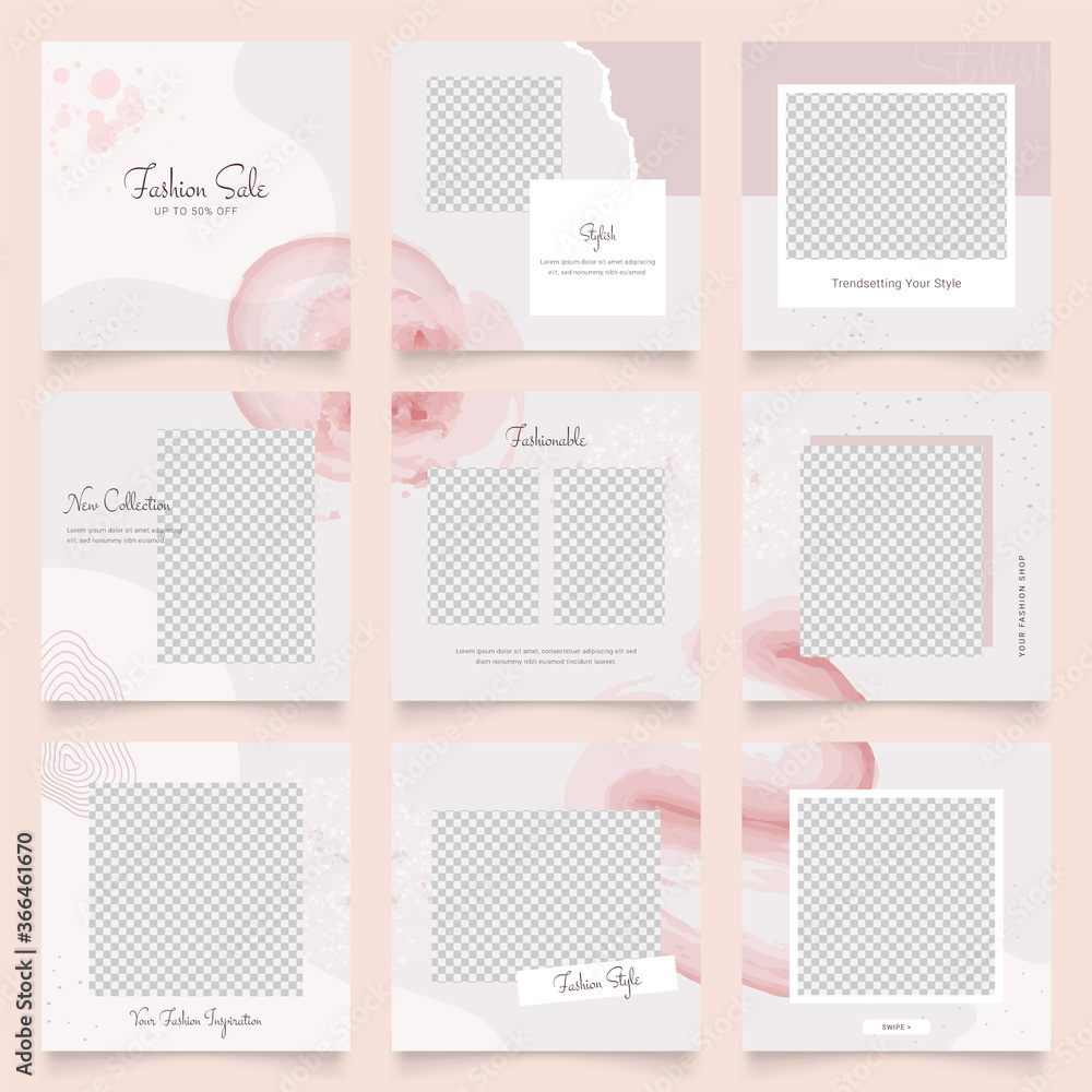 social media template banner fashion sale promotion. fully editable instagram and facebook square post frame puzzle organic sale poster. pink vector background