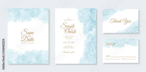 Geometric watercolor splash for wedding card invitation set template © Arta