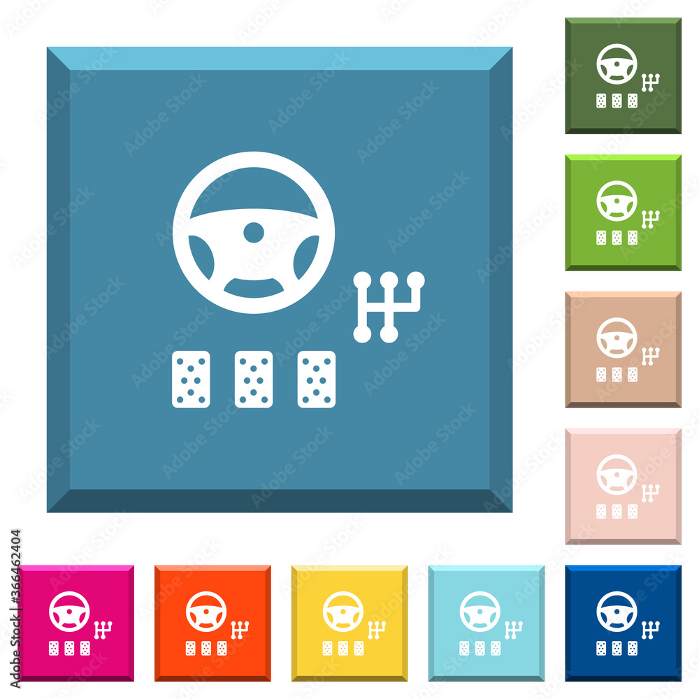 Car controls white icons on edged square buttons