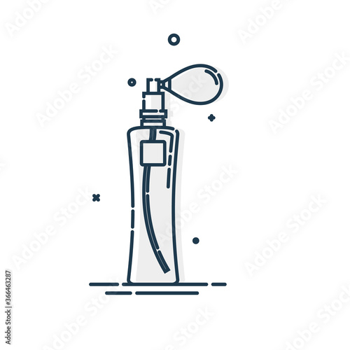 Perfume bottle isolated icon on white background. Flat style design. Spray system. Glamour container glass or plastic. Female cosmetic business. Graphic outline object