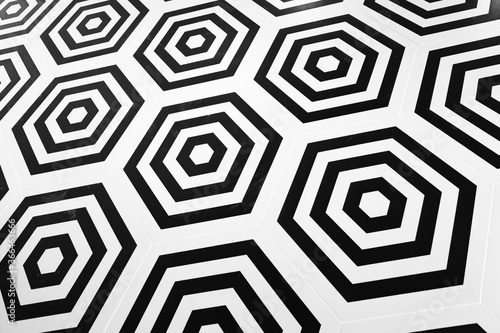 Decorative pattern  black white hexagonal tiling