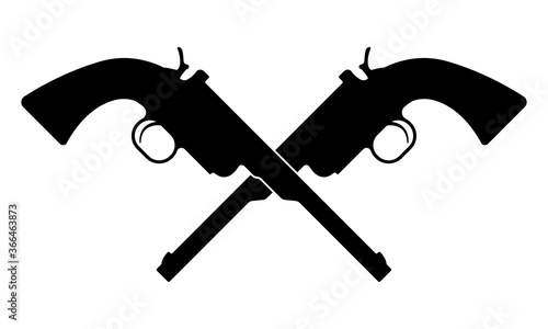 Crossed revolver guns icon. Vintage pistol silhouette. Western handgun. Vector illustration.