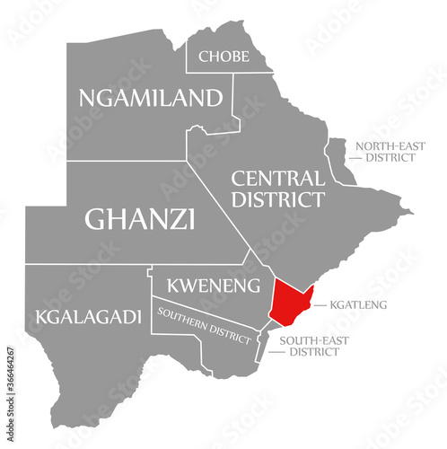 Kgatleng red highlighted in map of Botswana photo