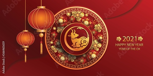 Happy new year 2021 / Chinese new year / Year of the ox / Zodiac sign for greetings card, invitation, posters, brochure, calendar, flyers, banners.