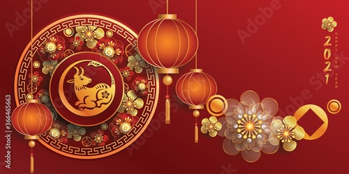 Happy new year 2021 / Chinese new year / Year of the ox / Zodiac sign for greetings card, invitation, posters, brochure, calendar, flyers, banners.