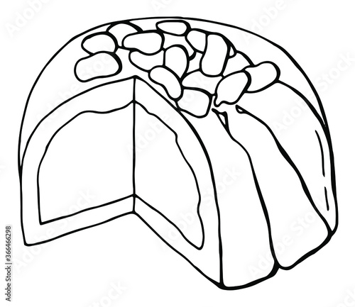 Zucotto is the national Italian dessert. Line art. White background, isolator. Stock illustration.