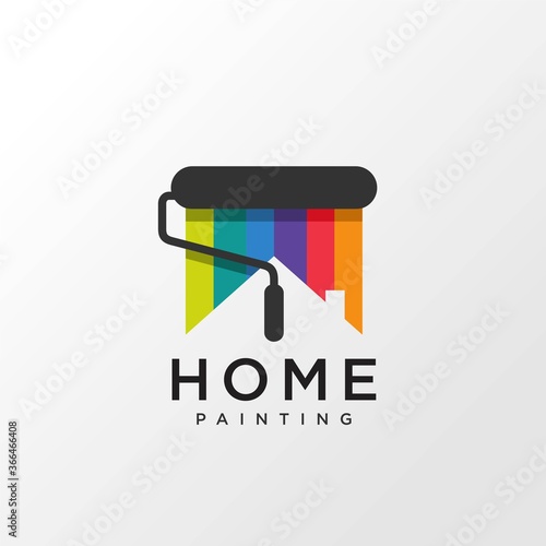 Home painting logo design concept with rainbow color, Premium Vector photo