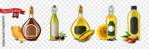 Realistic Oil Product Transparent Icon Set 