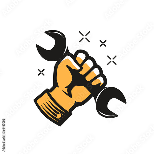 Wrench in hand symbol. Repairs, maintenance, construction concept