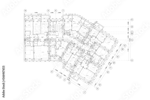 Part of detailed architectural floor plan, apartment layout, blueprint. Vector illustration