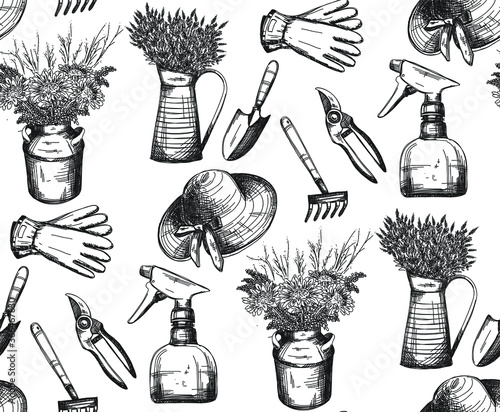 Garden equipment pattern, vector