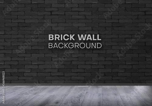 Room with black brick wall and wood floor, background. Vector illustration