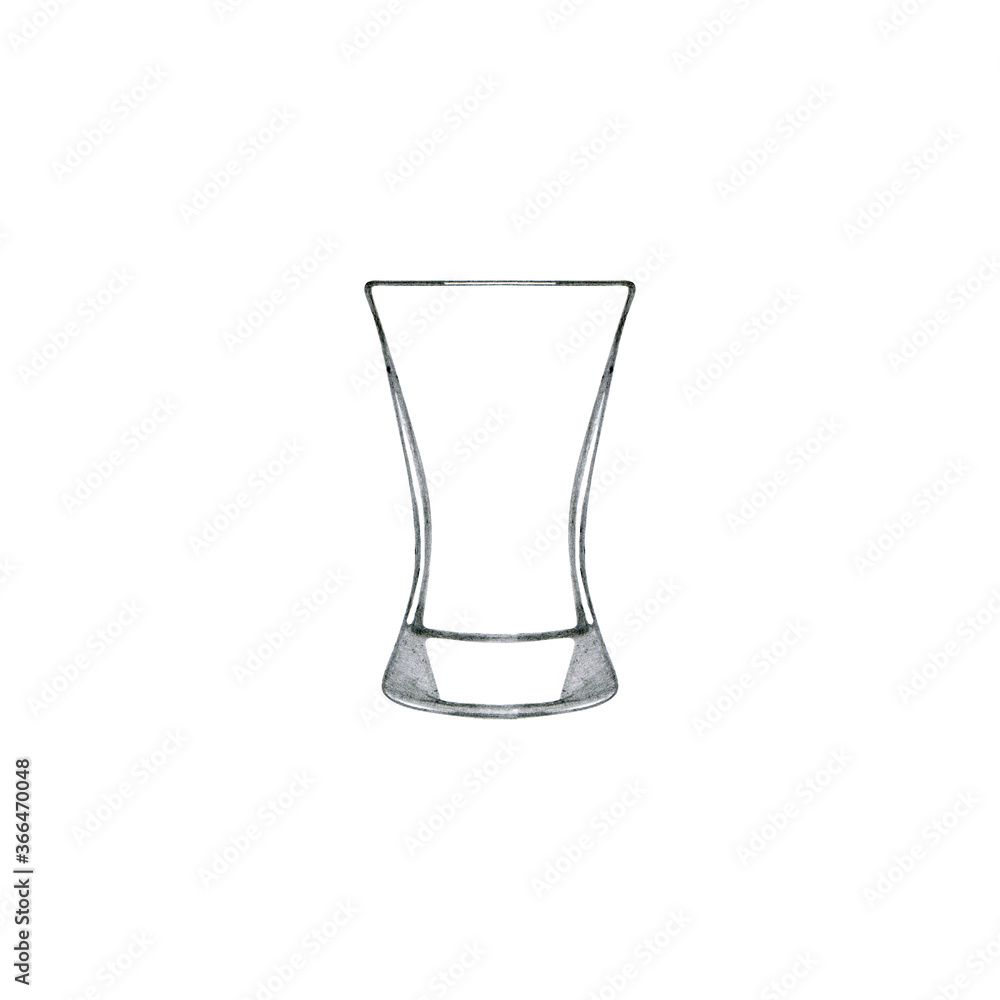 Glass for shot cocktail isolated on white. Hand drawn illustration. Pencil sketch of empty glassware for alcohol drink. Design element for bar and restaurant menu, recipes, flyers. Glass for shot cocktail isolated on white. Hand drawn illustration. Pencil sketch of empty glassware for alcohol drink. Design element for bar and restaurant menu, recipes, flyers.