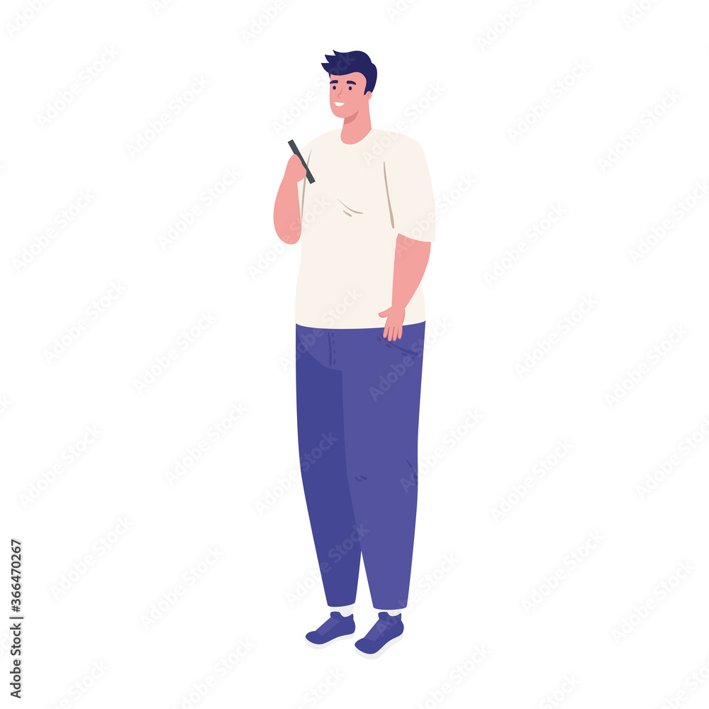 Man with smartphone chatting vector design