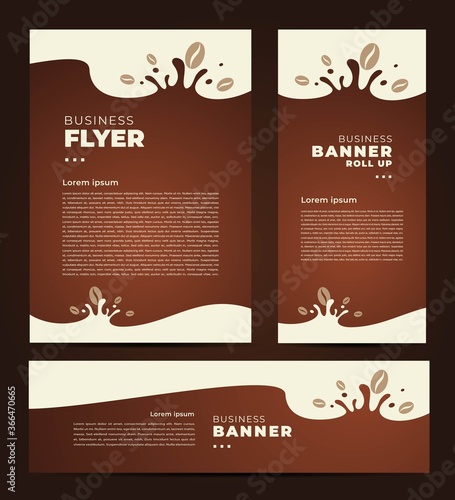 Coffee theme illustration vector. Set flyer cover, banner, roll up banner