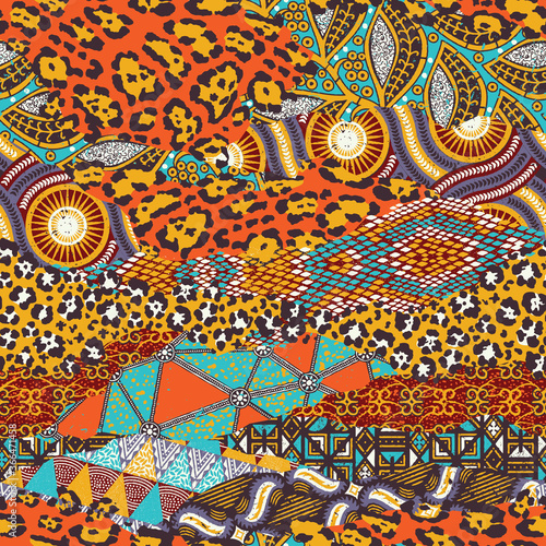 Traditional african fabric and wild animal skins vector seamless pattern