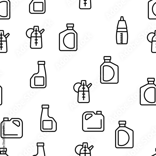 Oil Bottle Package Vector Seamless Pattern Thin Line Illustration