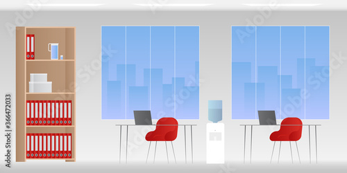 Office with water cooler. Vector illustration.