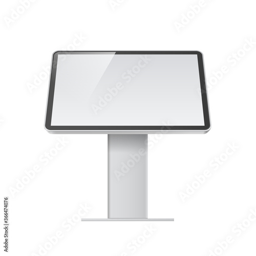 Display Rack Shelves For Supermarket Floor Showcase on the white background. Slender white shelves. Mock Up Template. Vector illustration.