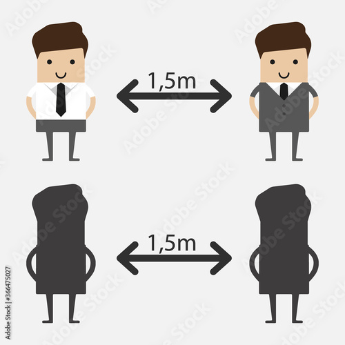 Keep distance sign. Coronovirus epidemic protective equipment. Preventive measures. Steps to protect yourself. Keep the 1 meter distance. Vector illustration.