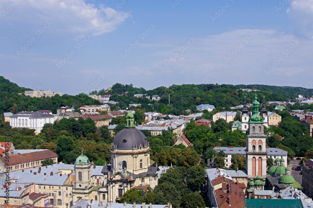 aerial view of the old town of lviv