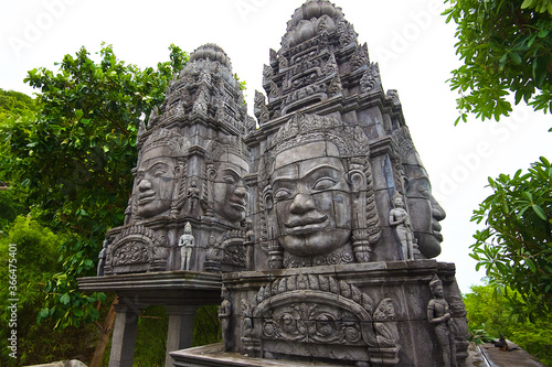 Khmer culture on Koh Phangan island in Thailand, statues of ancient gods, oriental architecture