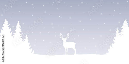 reindeer in snowy winter forest landscape bright banner vector illustration EPS10 © krissikunterbunt