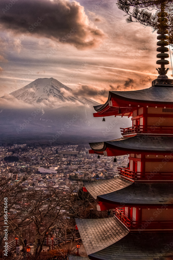 Pagoda and Mount Fuji in Japan