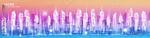 City vector panorama. Cityscape architecture background. Urban panorama. Illustration with architecture, skyscrapers, megapolis, buildings, downtown.