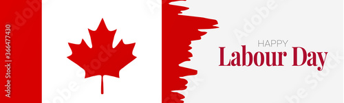 Labour Day banner or header. Canadian red and white bunting flag background. Canada national workers holiday concept. Vector illustration.