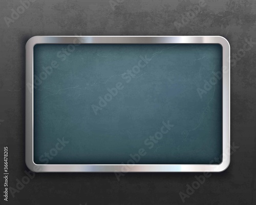 Blank transparent glass plate in a metal frame
