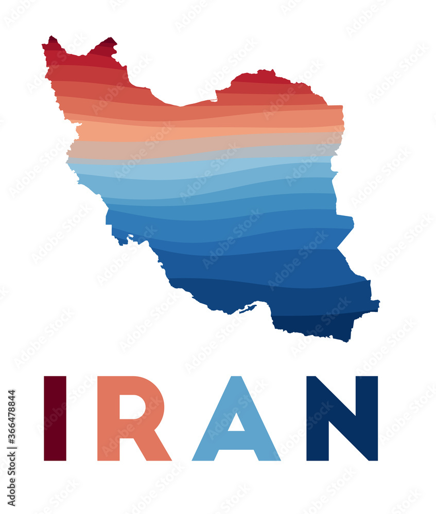 Fototapeta premium Iran map. Map of the country with beautiful geometric waves in red and blue colors. Vivid Iran shape. Vector illustration.