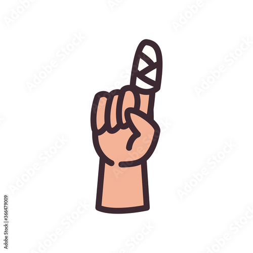 one gesture with hand finger in bandage line and fill style icon vector design