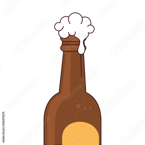 bottle of beer with froth on white background