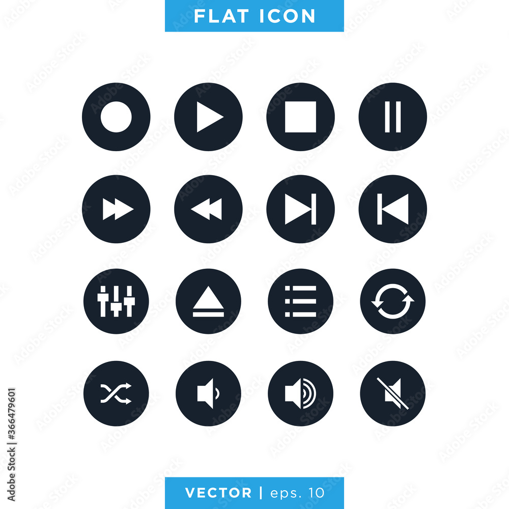 Set of Media Player Icons Vector Design Template Set of Media Player Icons Vector Design Template