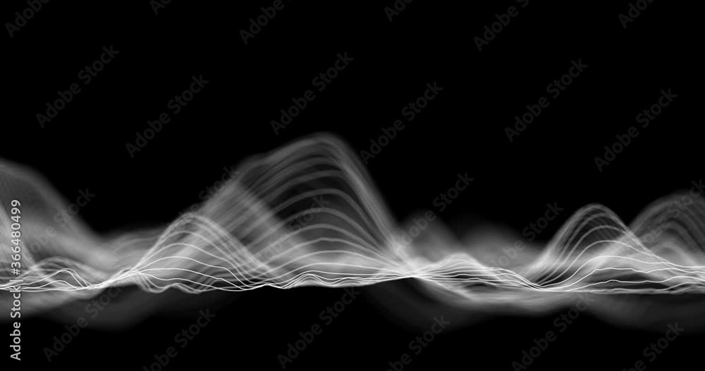 Audio wavefrom. Abstract music waves oscillation. Futuristic sound wave visualization. Synthetic music technology sample. Tune print. Distorted frequencies. 4k UHD