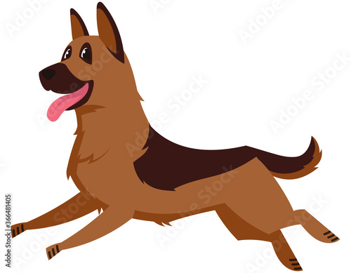Running German shepherd side view. Cute pet in cartoon style.