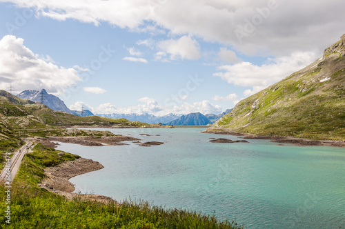 Bernina, Lago Bianco, Stausee, Val Bernina, Berninapass, Passhöhe, Wanderweg, Ospizio Bernina, Wasserscheide, Alpen, Graubünden, Sommer, Schweiz