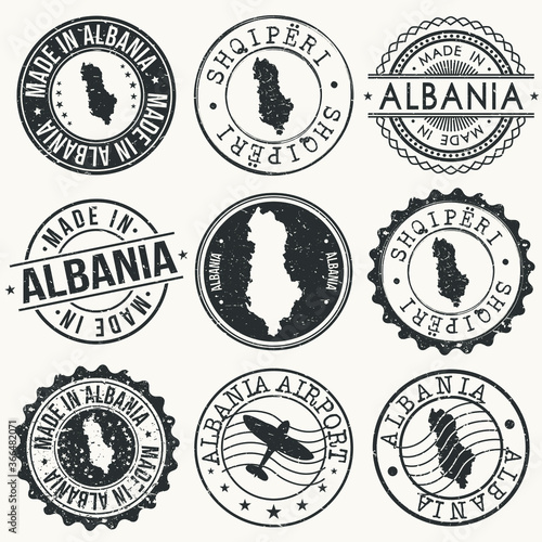 Albania Travel Stamp Made In Product Stamp Logo Icon Symbol Design Insignia.