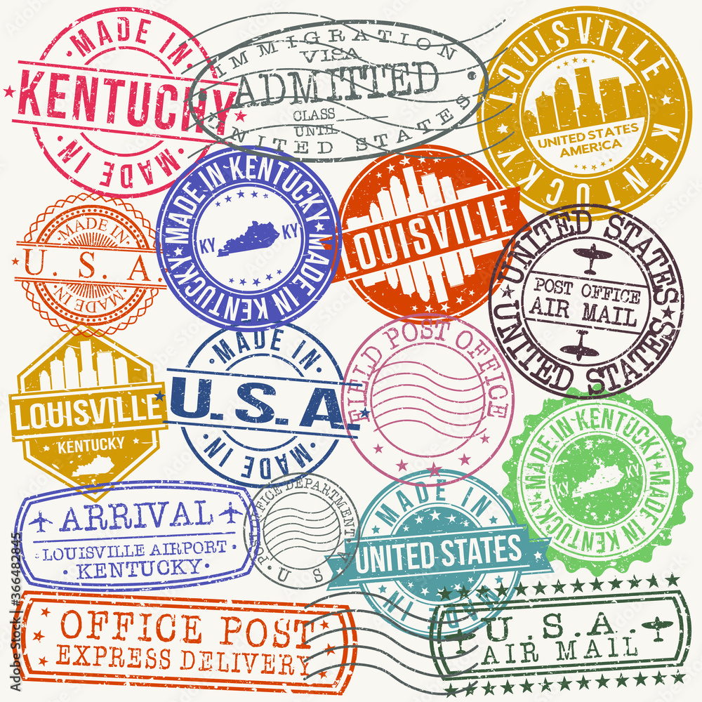 Louisville Kentucky Stamp Vector Art Postal Passport Travel Design Set Badge. Louisville Kentucky Stamp Vector Art Postal Passport Travel Design Set Badge.